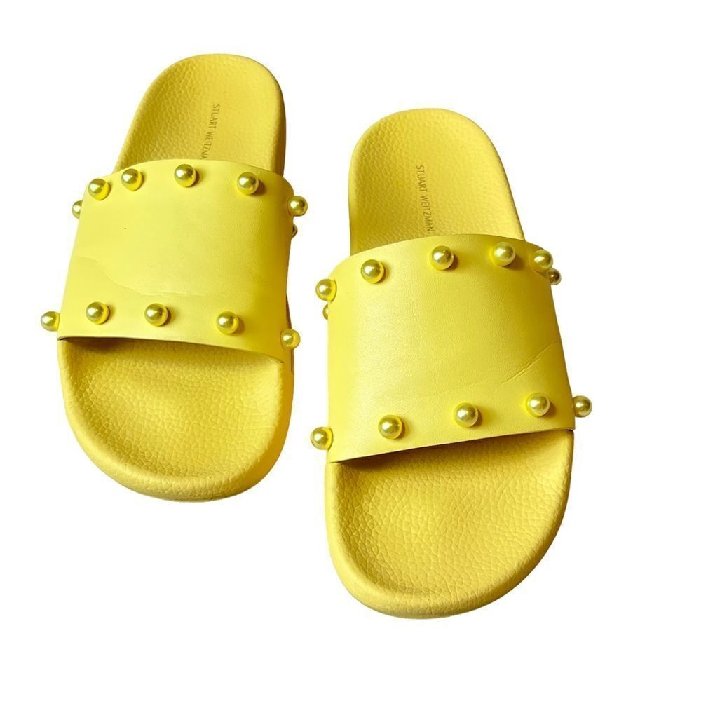Stuart Weitzman Sunny Yellow Studded Slide Sandals - Picture 2 of 10